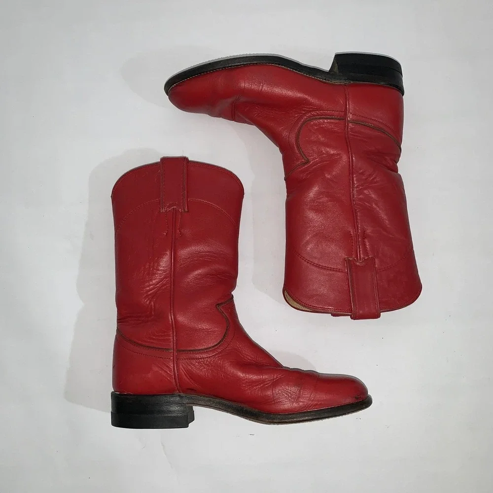 Justin Boots Womens 5A Red Leather Western Cowgirl Mid Calf Pull On 3055